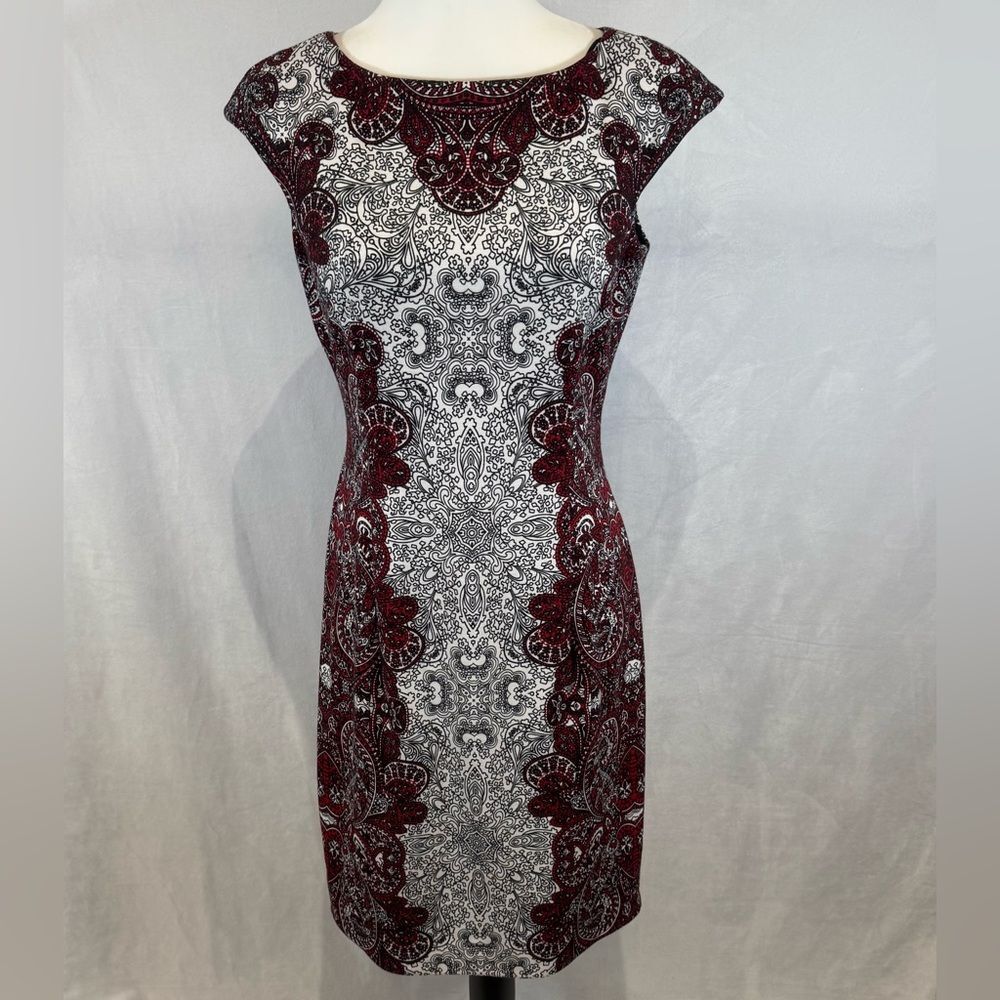Maggy London red black and white cap sleeve sheath dress size 6